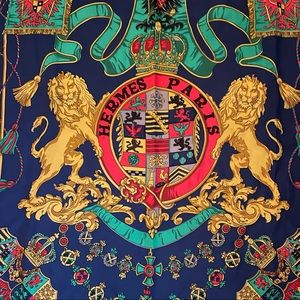 HERMES Vintage Navy Blue Silk Scarf